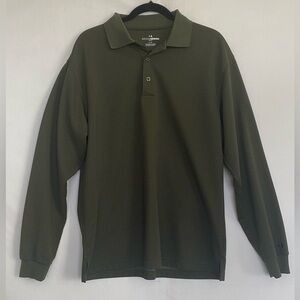 Grand Slam Golf Long Sleeve Polo Shirt Olive Green Textured Striped Mens Large